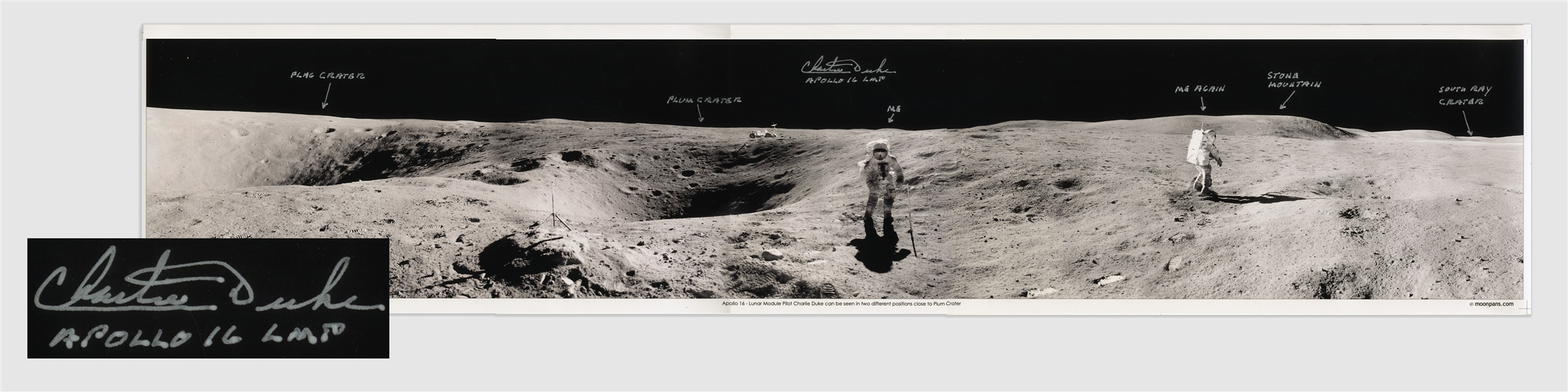 Charlie Duke Signed 40'' Panoramic Photo of the Lunar Surface During the Apollo 16 Mission